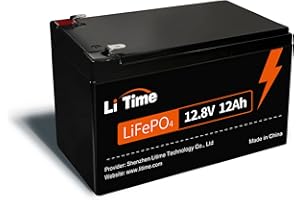 LiTime 12V 12Ah Batterie Lifepo4, Batterie Lithium avec 12A BMS, 153,6W de Puissance de Sortie, 4000+ Cycles de Profondeur, pour Sondeurs Ventilateurs Jouets Lumières LED Caméras de Sécurité Camping