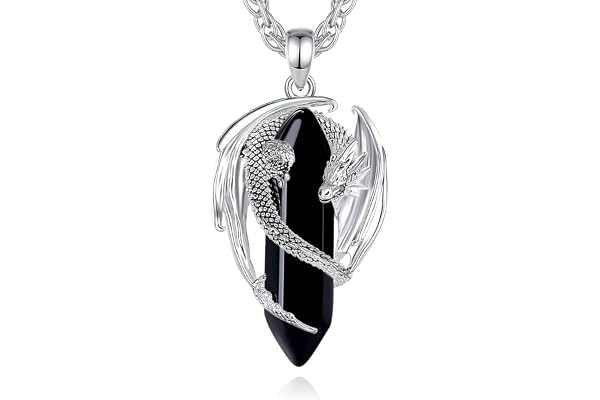 AEONSLOVE Viking drake hänge för herr dam, drake halsband med sten obsidian tigeröga hänge kristall skyddande ametist stenar smycken Reiki Chakras