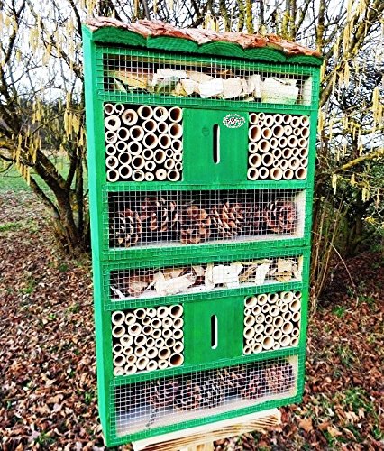 Großes insektenhotel MIT STÄNDER, mit Holzrinde-Naturdach, FDV-HOST-MS aus Holz Insektenhaus XXL nistkästen grün hellgrün als Ergänzung zum Meisen nistkästen Meisenkasten oder zum Vogelhaus Vogelfutterhaus Futterstation für Vögel Insektenhäuschen – insektenhotels, insektenhotel für ökologische biologische natürliche Blattlausbekämpfung, Marienkäferhaus-Marienkäfer-Marienkäferkasten-Schmetterlingshaus-Schmetterlinge,Gartendeko - 4