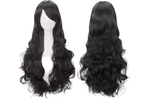 COLORFUL PANDA ColorfulPanda Charming Long Black Wigs for Women Ladies Curly Wavy Hair Costume Cosplay Hallowen Party Wig Lolita Style Anime Wig(Black)