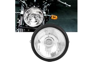 Terisass Motorcycle Led Headlight Motorcycle Headlight Retro Style Motorbike Round Front Led Headlamp Black Alloy Shell White Lens Motor Head Lamp for Cg125 Gn125