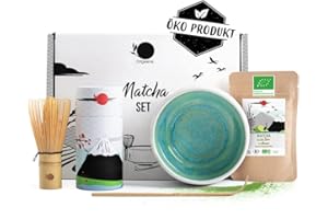 ‎ORIGEENS ORIGEENS MATCHA SET MIT PULVER - Handgefertigte Matcha-Schale (Portugal), Matcha-Besen, Bambuslöffel, BIO Matcha-Tee aus Japan - Matcha Tee Set für Teezeremonie, Geschenkset