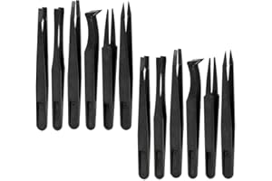 ABMRO 8 pièces pince à épiler antistatique en plastique pince à épiler à pointe plate inclinée pour l'électronique, la fabrication de bijoux, le travail de laboratoire, la réparation, les loisirs