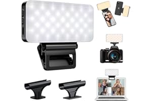 Pecosso LED Selfie Licht mit Vorder&Zurück Handy-Clip,Bi-Color LED Videolicht Eingebauten 3000mAh Rechargeable Akkus CRI 95+,3 Lichtmodi,Tragbar Clip on Licht für Handy,iPhone,Android,iPad,Camera
