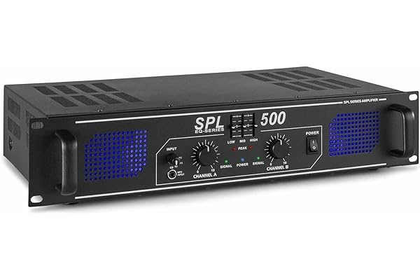 SkyTec SPL500 - Amplificateur Stéréo - Noir, Puissance de 2x 250W, Montage en Rack 19 Pouces, Amplificateur DJ Professionnel, Idéal pour Utilisation DJ