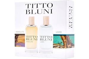 TITTO BLUNI - Assoluto y Uomo 75 ml, Estuche de Regalo Hombre, Perfume Formato Spray, Eau de Toilette Natural y Masculina, Aroma Floral Amaderado, Fragancia Fresca y Duradera