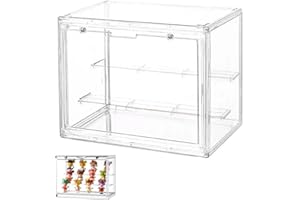 Ksvaye Caja Metacrilato Transparente Vitrina Acrilica, Vitrina Expositora para Colecciones con Puerta Magnética + 2 Escaleras,para Coleccionables Figuras de Acción(27*21*18cm)