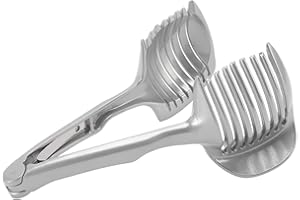 OUKENS Cortador de cebolla, cortador de tomate, cortador de limón, pinzas de fruta redondas de mano multiusos, soporte de cebolla de acero inoxidable, fácil de cortar, herramientas de frutas y verduras