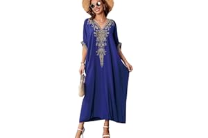 YouKD Letnia bawełniana haftowana kwiecista luźna kaftan boho plaża bikini okrycie sukienka plus size szlafrok dla kobiet