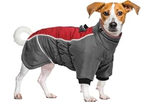 Woiil Hundejacke für mittelgroße Hunde wasserdicht Hundemantel Winddicht Winterweste Reißverschluss Kurzarm Winter Haustierkleidung Outfit mit Fleece Reflektorstreifen Rot/Grau M