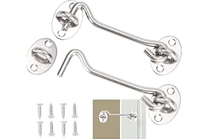 LIYUABU 2 Pcs Hook and Eye Latch,Stainless Steel Cabin Hook,Gate Hook Lock,Barn Door Swivel Window Hook Lock with Mounting Screws for Shed Gate or Garage Door(4 Inch)