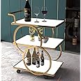 Device Bas with BROWN ART SHOPPEE End Table Bar Trolley 3-Tier Metal Serving Trolley With Gold Elegant Home And Restaurant Mobile Cart For Effortless Food Serving Coffee Table (Gold & White)