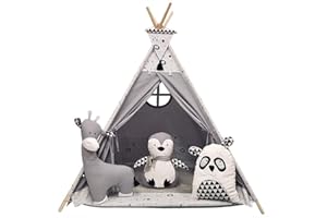 IZABELL Kinder Spielzelt Teepee Tipi Set für Kinder drinnen draußen Spielzeug Zelt Indianer Indianertipi mit Fenster Tipi mit Zubehör Tipizelt Zoo
