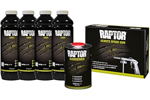 Raptor kit de revêtement de Protection, 4 Bouteilles de 3,79 litres (incluant Le durcisseur), Blanc, avec Un Pistolet Raptor Standard UBS