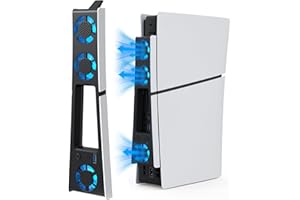 HEIYING PS5 Slim Cooling Fan Holder, Adjustable Fan Speed Playstation 5 Slim Cosole Accessories Horizontal Cooler System with LED Light and USB Hub.