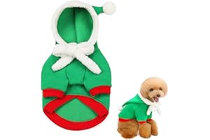 DURDIIY Natale Cane con Cappuccio Costumi Cucciolo con Sciarpa Classico Colore Rosso e Verde Natale Set Pet felpa con Cappuccio Vestiti Caldi per Piccoli Animali Medi (1 pz, L) (Verde)