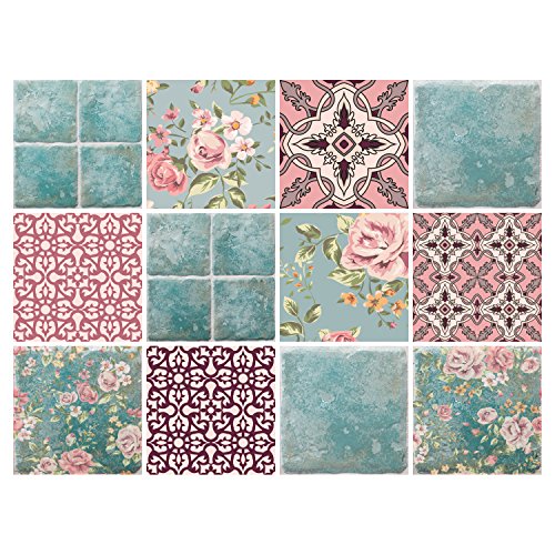 Dekorative Stickerfliesen mit tollen Motiven und Ornamenten für Wände und Fliesen | 12 teiliges Set | seidenmatt | 15x15cm