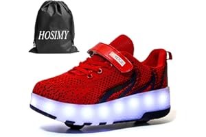 HOSIMY Unisex Kids LED Strips Roller Skates Shoes with Wheels Boys Girls Cross Trainers Technical Luminous Skateboarding Shoes Outdoor Gymnastics Sneakers with USB Charging