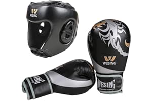W WESING Wesing, set di guanti da boxe e copricapo per boxe, arti marziali