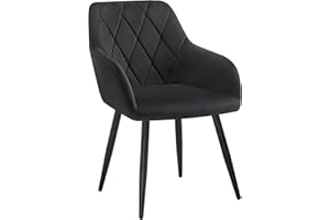 WOLTU Dining Chair Upholstered Armchair Kitchen Chairs with Arms, Backrest, Metal Legs, Tub Chair Living Room Lounge Chairs, Black Velvet BH352sz-1