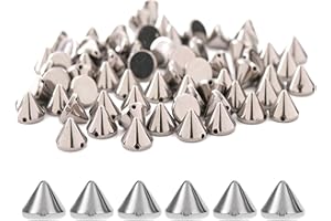 ROWWAIT 50 Pcs Cone Spikes, Acrylic Bullet Spike Cone Studs, Silver Cone Metallic Nail Art Tiny Stickers Studs for DIY Clothing, Rivets Leather, Sewing, Luggage and Shoe Embellishments - 10 x 9 mm