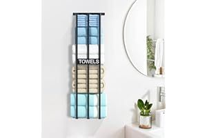 Easyhomie Towel Rack for Bathroom and Kitchen, Wall Mounted Towel Storage, Black Metal Towel Holder, Large Capacity & Sturdy (Drilling Installation)