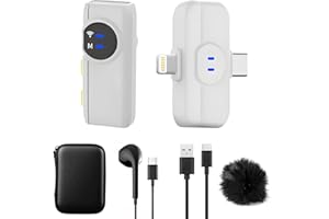 HZBWCO Microfono Lavalier Wireless per iPhone, USB-C Microphone(2 in 1), Risoluzione del rumore con IA, Mini Clip On Mic per Vlogging, Video, Podcast, Interview, TikTok,YouTube-Aufnahme - Bianco(1 TX + 1 RX)
