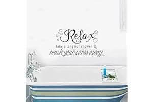 VODOE Bathroom Shower Quotes Wall Stickers: Inspirational Home Vinyl Art Family Wall Decals - Relax Shower 21" X 11"