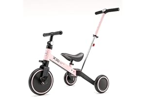XJD 4 en 1 Triciclo Evolutivo de Bebé para Niños de 1-3 Años, Transformable a Bicicleta Con o Sin Pedales, Asiento Ajustable (Con Varilla de Empuje, Rosa)