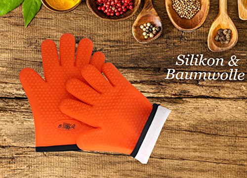 BBeeQ Ofenhandschuhe Silikon und Baumwolle 2er Set – hitzebeständig bis 300°C – zum Grillen, Kochen, Backen – Topfhandschuhe, Backhandschuhe – Orange - 7
