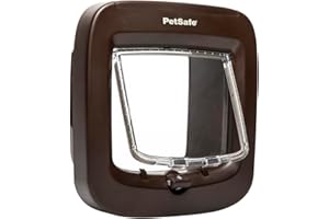 PetSafe Drzwi dla Kota z Microchipem - Zewnętrzna/Wewnętrzna Skrzynka - Obsługa do 40 Zwierząt RFID - 4-Kierunkowy Zamek, Odporne na Warunki, Łatwy Montaż DIY - Brązowy