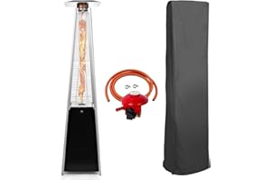 BU-KO Chauffage au Gaz Terrasse | Extérieur : Jardin, Camping, Barbecue | Chauffage Propane Pyramide - 13kw | Roues | Foyer GPL en acier inoxydable | Couvercle anti-feu et anti-eau inclus