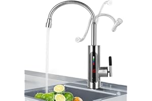JIMAYDAY Instant Hot Water Tap, 220V 3000W Electric Water Heater Tap with Digital Display, 360° Rotatable Stainless Instant Heater Cardan Tube Faucet