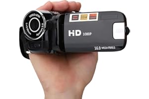 DIYEENI Trabar Ręczna Kamera Wideo 1080P FHD 16x Zoom Cyfrowy, Czujnik COMS, Wbudowany Głośnik, Ekran Obrotowy 270°, DV (Czarna)