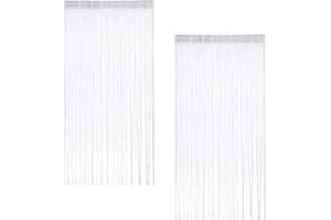 TESSTSY EXIN DEHCEN 2 Piezas Cortinas de Flecos Hilos, 100 x 200 cm Cortina Flecos Puerta, Fly Screen Door Chain Curtain, Panel de Cortina de Cuerdas para Cortar, Casarse, Café, Dormitorio, Fiestas (Blanca)