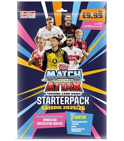 Topps Match Attax Bundesliga 2025/2026 – starterspakket met 27 kaarten incl. 2 beperkte edities, tactiekkaart, verzamelmap, speelveld & magazijn – incl. HeartGlobal verzendbeveiliging