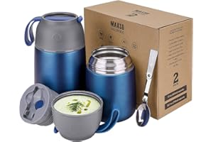 LOGEEYAR Boîtes Alimentaires Isothermes Set 500ml+700ml, Boîte Isotherme Repas Chaud en Acier Inoxydable avec Cuillère, Thermoisolant Boîte Récipient Thermique sans BPA pour Ecole Bureau(Bleu Brillant)