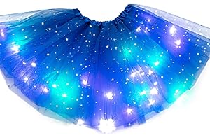 DOMEILLEUR Magic Light Princess LED Dancing Skirt Luminous Christmas Party Stage Tulle Ballet Girl Girls Rainbow Tutu Shiny Skirts Outfit Layered Ballet Tulle Sparkling Skirt for Girl