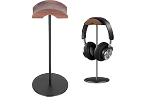 JICHENFANG Support Casque avec Oreiller en Bois de Noyer de 6,5cm de Large,Support Pour écouteurs Amovible avec Base Robuste Antidérapante Porte Headset, Repose Casque pour Oreilles et Jeux Porte Casque ﻿