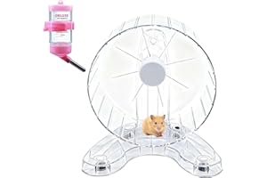 HI-ERA 6.5" Super Silent Hamster Wheel with Stand & Water Bottle – Ultra Quiet Exercise Running Wheel for Gerbils, Syrian & Dwarf Hamsters, Chinchillas, Small Pets – Noiseless Spinning Design, Clear