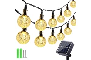 Qedertek Zewnętrzna girlanda świetlna - 9M 60 LED Solarna girlanda świetlna z kryształowymi kulkami, 8 trybów świateł słonecznych IP65 wodoodporna do letniego ogrodu patio namiot ślubny (ciepła biel)