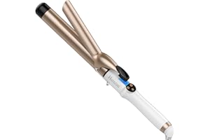 Hoson 32mm Curling Tongs Professional Ceramic Tourmaline Coating Barrel 1 1/4 Inch Curling Iron，LCD Display with 9 Heat Setting(110℃ to 210℃ for All Hair Types, Glove Include)