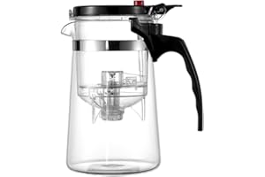 TAMUME Fácil de Filtrar Tetera Vidrio con Colador de Té de Plástico, Un Botón para Filtrar el Té (650ML)