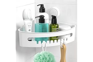 ilikable Mensole Doccia Angolare con Ventosa, Mensole Bagno Senza Foratura Impermeabile Staccabile per Doccia Accessori Shampoo Balsamo Rasoi Sapone, Bianca