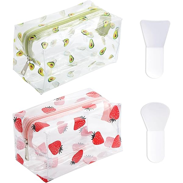 Defresit Transparente Make-up-Taschen – 2 Stück, Wasserdicht, Mit Blumen- & Ananas-Druck, 9x19x10 Cm