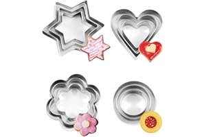XCOZU 12 Pezzi Formine per Biscotti, Mini Stampi Biscotti in Acciaio Inox, Forme Cuore Fiore Tondi Stella Stampo Biscotti per Pasticceria Fondente Sandwich Decorazione per Torte Bambini Argilla Natale