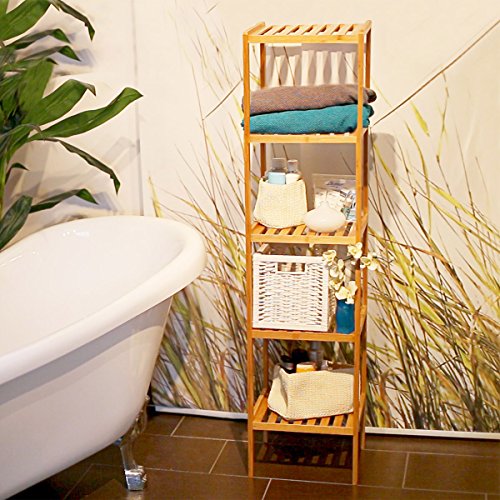 Relaxdays Badregal Bambus HBT: 140 x 34 x 34 cm Schickes Bambusregal mit 5 Ablagen aus natürlichem Holz Standregal als Küchenregal oder Holzregal zur Aufbewahrung und Lagerung im Badezimmer, natur - 2