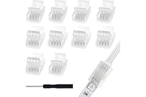 Aroidful Lot de 10 connecteurs de bande LED 10mm à 4 broches, câble de connexion et bande pour bande LED RGB 10mm avec tournevis
