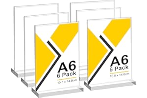 CIOXSOIO 6 Unidades Soporte Cartel A6 de Acrílico, Forma T Expositor Metacrilato Soporte Menú, Porta Carteles Menus Restaurante, Soporte de Sobremesa, Titular de Menú Póster para Hotel, Tienda, Transparente