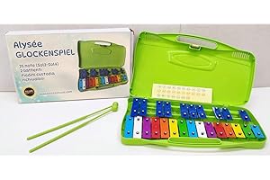 Alysée - MT25-C-GR Metallofono con 25 Piastre Cromatiche, Astuccio c/Maniglia e Mallets Inclusi, Strumenti a Percussione, Metallofono Scuola Media con 25 Tasti Compatto Facile da Trasportare, Xilofono